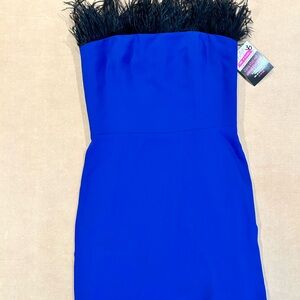 NWT Amanda Uprichard juniors royal blue dress with black feathers size 5
